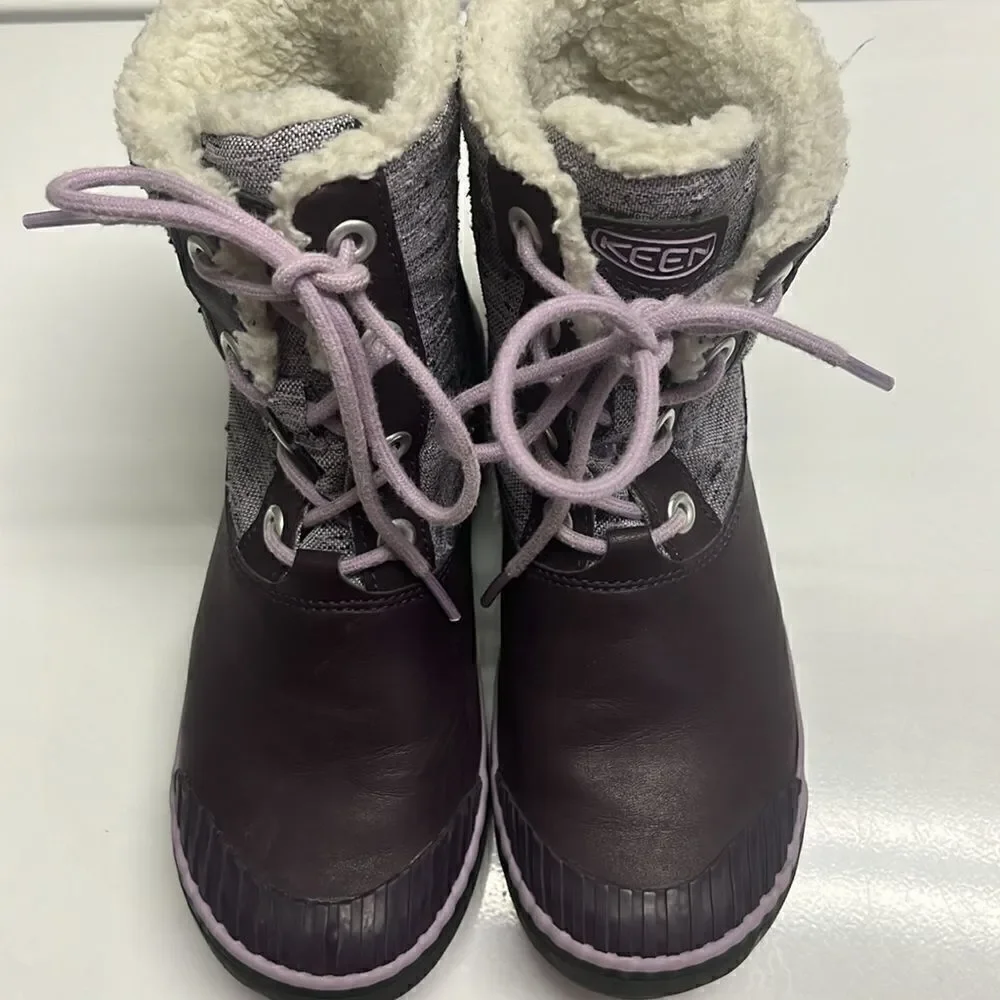 Keen Girl’s Waterproof Rubber Sherpa Lined Heather Purple Lace Up Boots Size 3